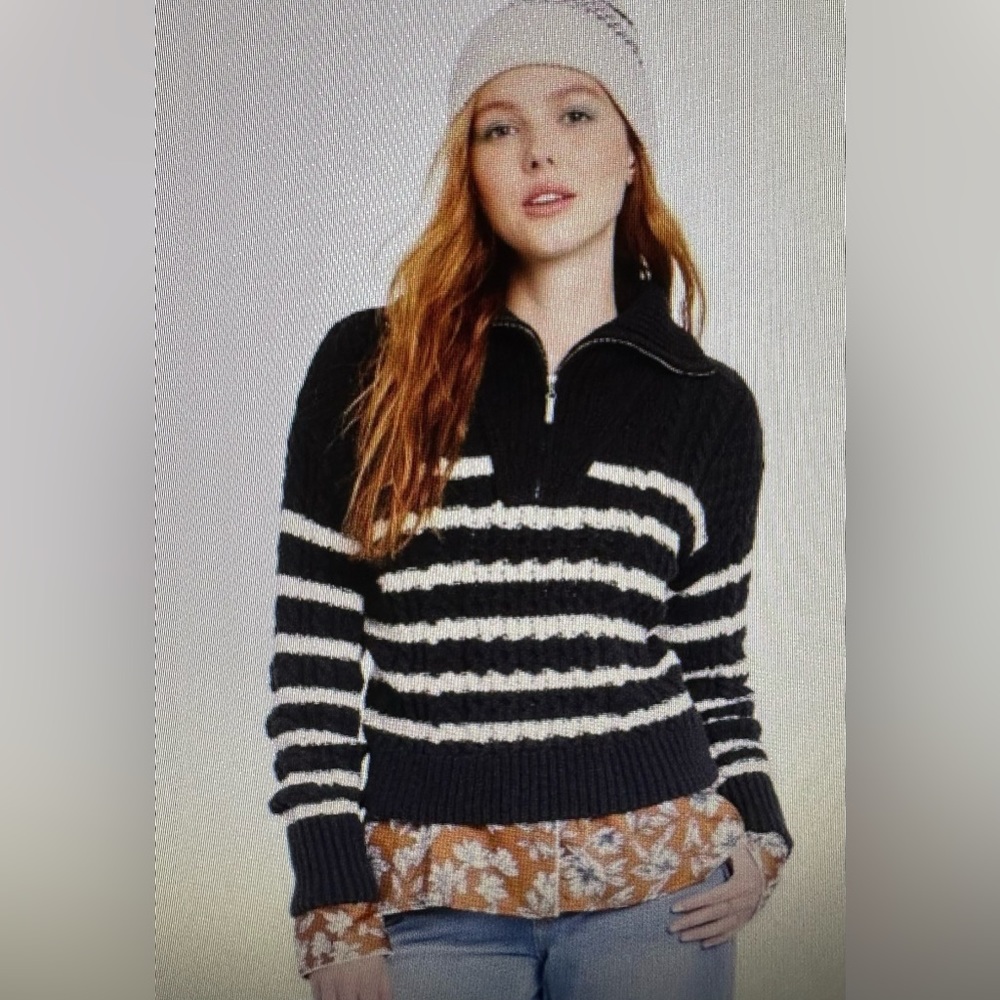 La Ligne for target black stripe quarter zip sweater NWT